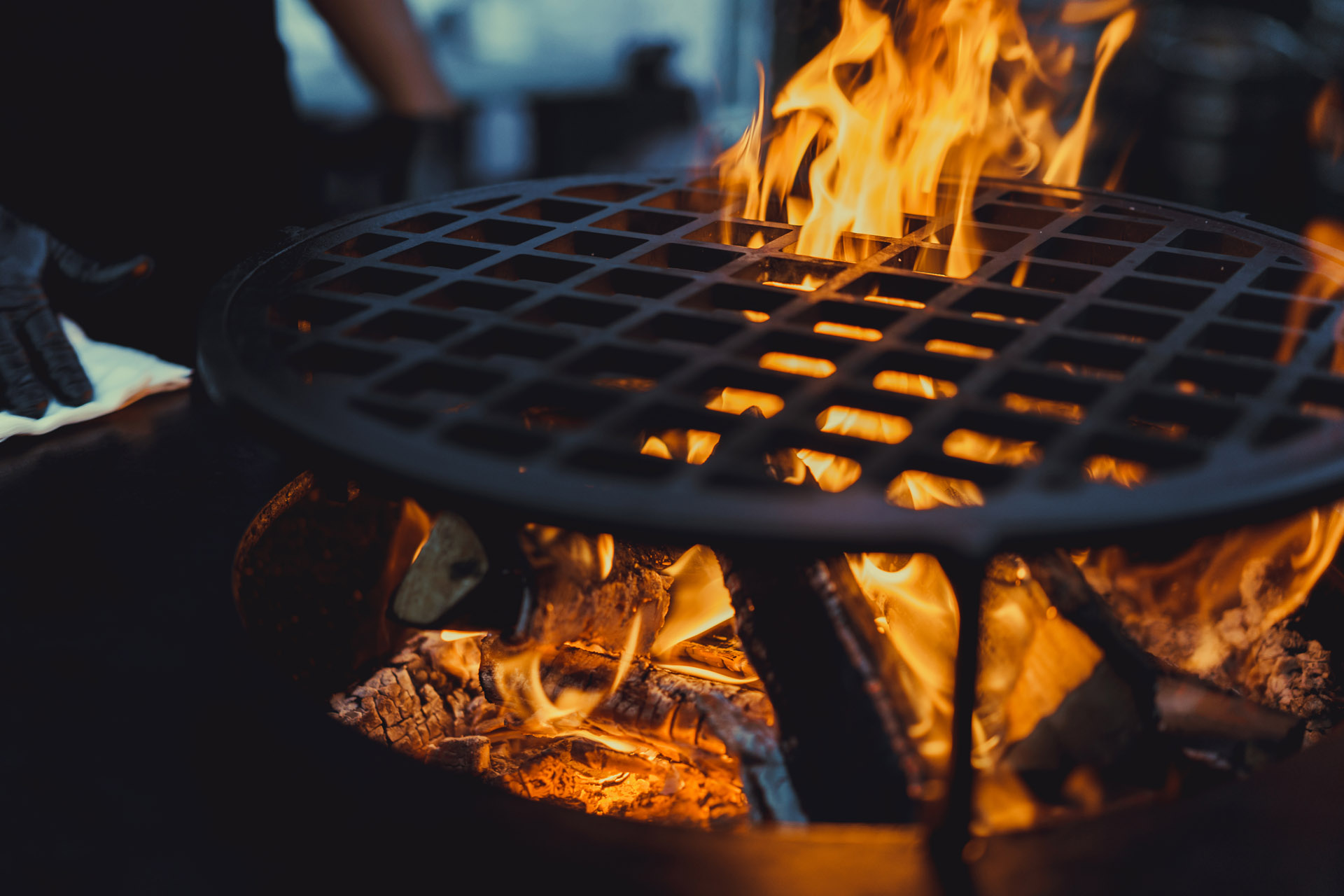 barbecue grill, close up. professionally cooking food on an op